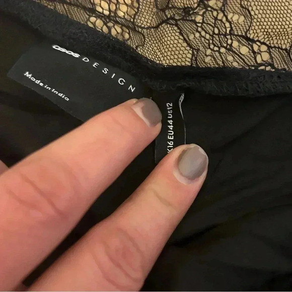 New ASOS Design One Shoulder Sheer Lace Asymmetrical Dress Black Size 12 - Picture 7 of 8